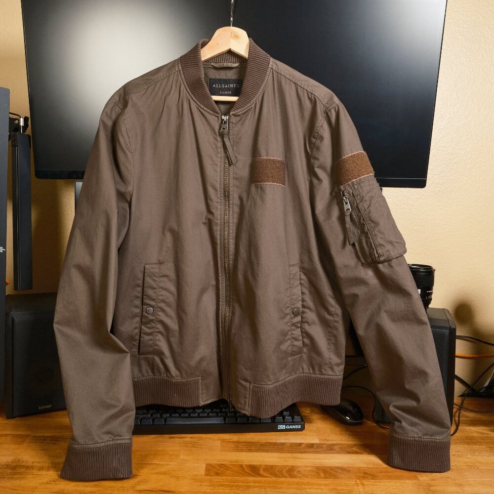 AllSaints Cotton Bomber Jacket Dark Green XL